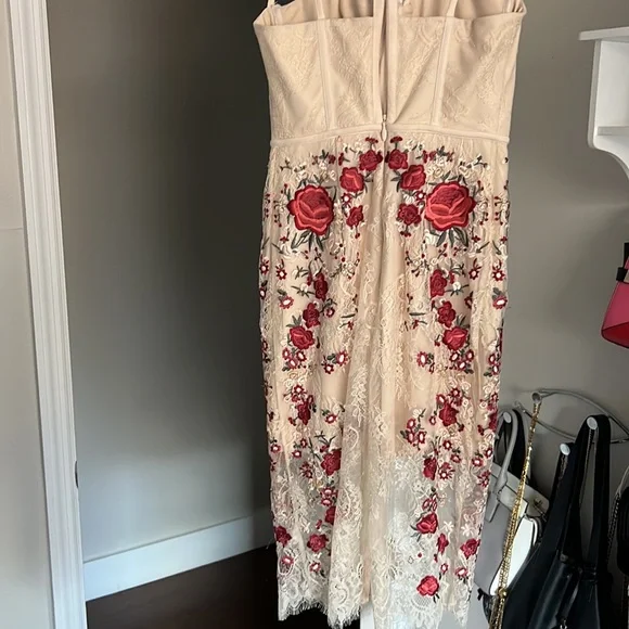 bebe Floral Embroidered Midi Dress - Red and Cream - Picture 8 of 12